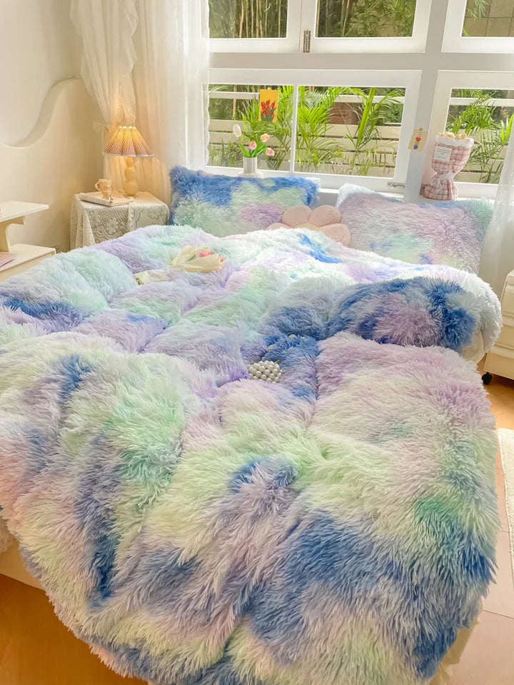 Słodkodowy Kolorowy Pokrowiec Na Pościel - FluffCandy-Ciemnoszary-1,5m łóżko-Trend Polska