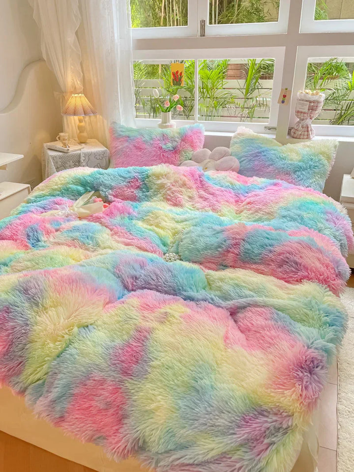 Słodkodowy Kolorowy Pokrowiec Na Pościel - FluffCandy-Ciemnoszary-1,5m łóżko-Trend Polska