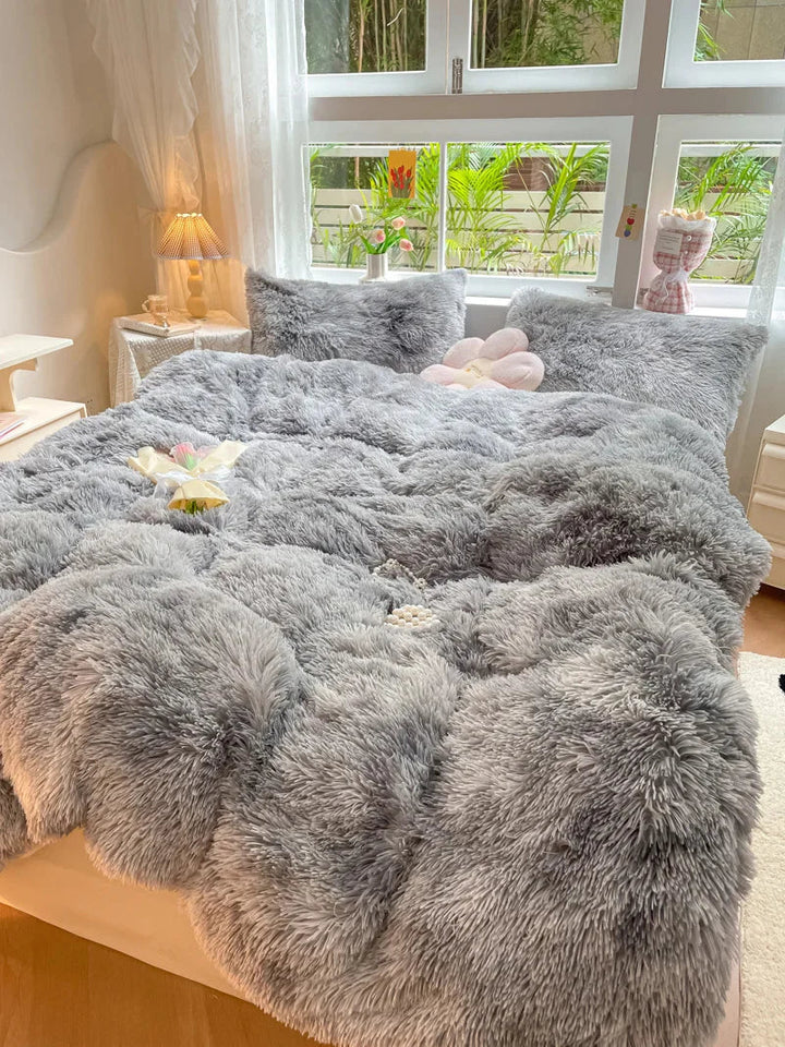 Słodkodowy Kolorowy Pokrowiec Na Pościel - FluffCandy-Ciemnoszary-1,5m łóżko-Trend Polska