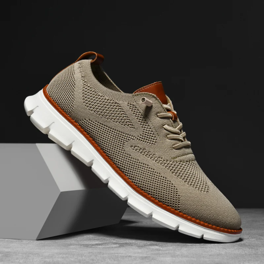 Sneakers męskie ortopedyczne z dzianiny – Bram-Beżowy-39-Trend Polska