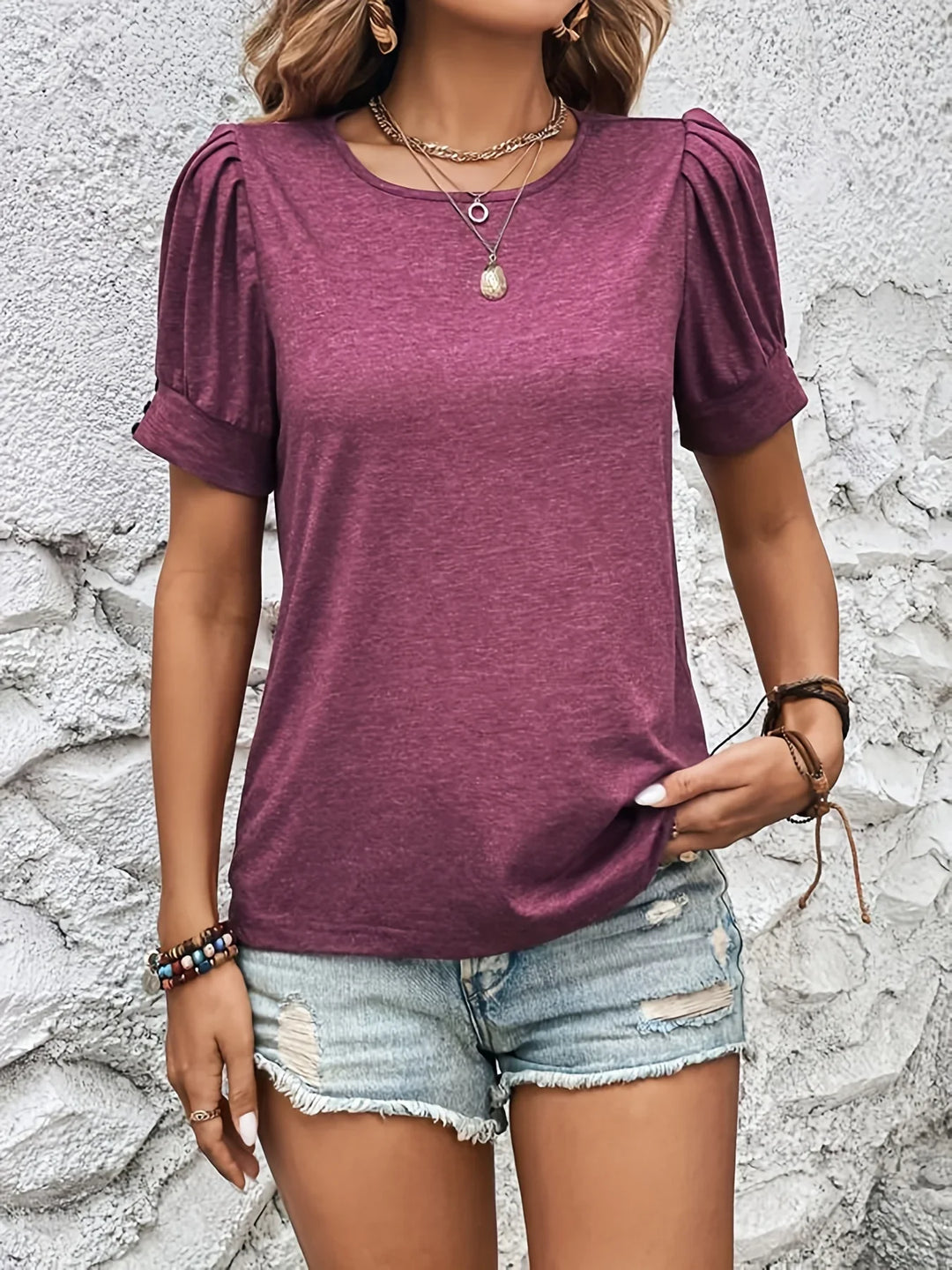 Sophie Korte Mouw Top | Szczegóły frędzli i modny krój-S-Bordeaux czerwony-Trend Polska