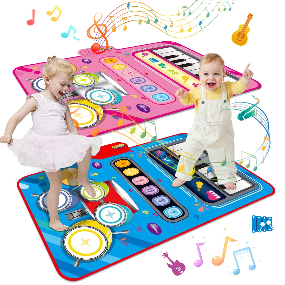 SoundSteps – 2-w-1 Muzyczna Mata do Zabawy z Pianinem i Perkusją-Niebieski-Trend Polska