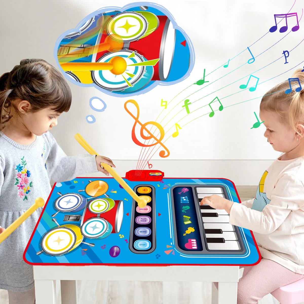 SoundSteps – 2-w-1 Muzyczna Mata do Zabawy z Pianinem i Perkusją-Niebieski-Trend Polska
