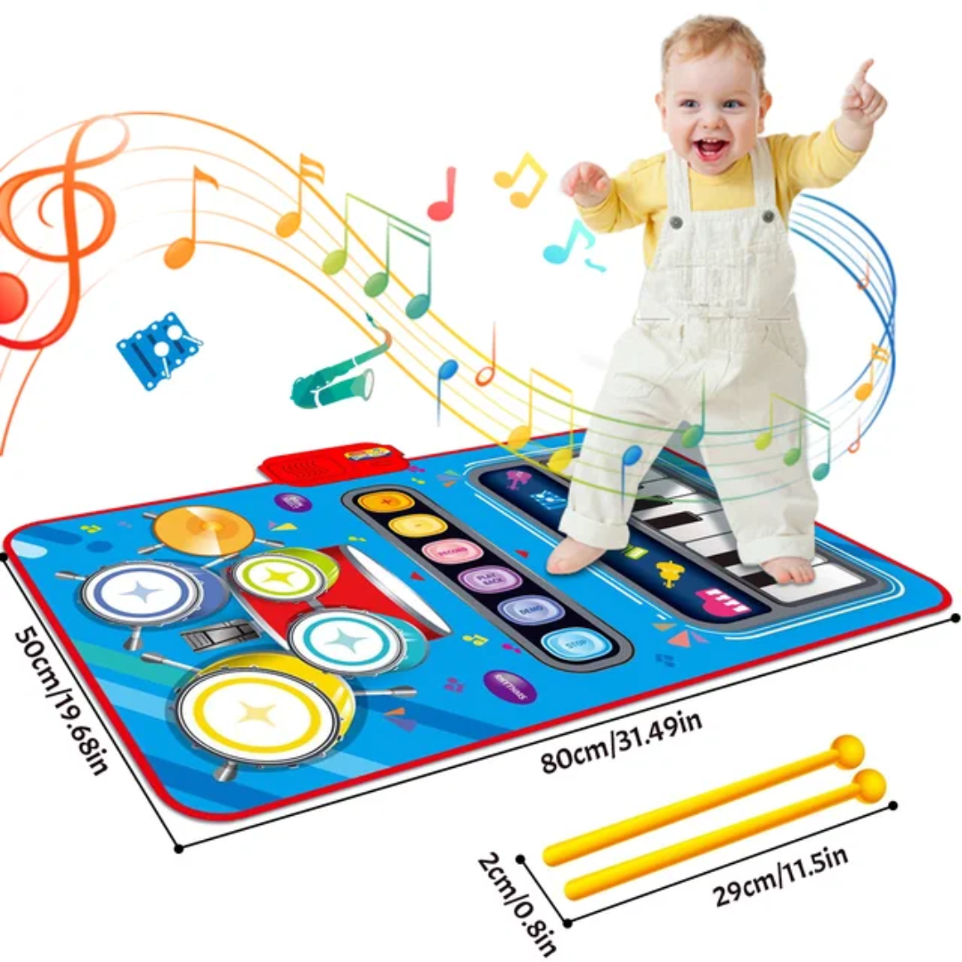 SoundSteps – 2-w-1 Muzyczna Mata do Zabawy z Pianinem i Perkusją-Niebieski-Trend Polska
