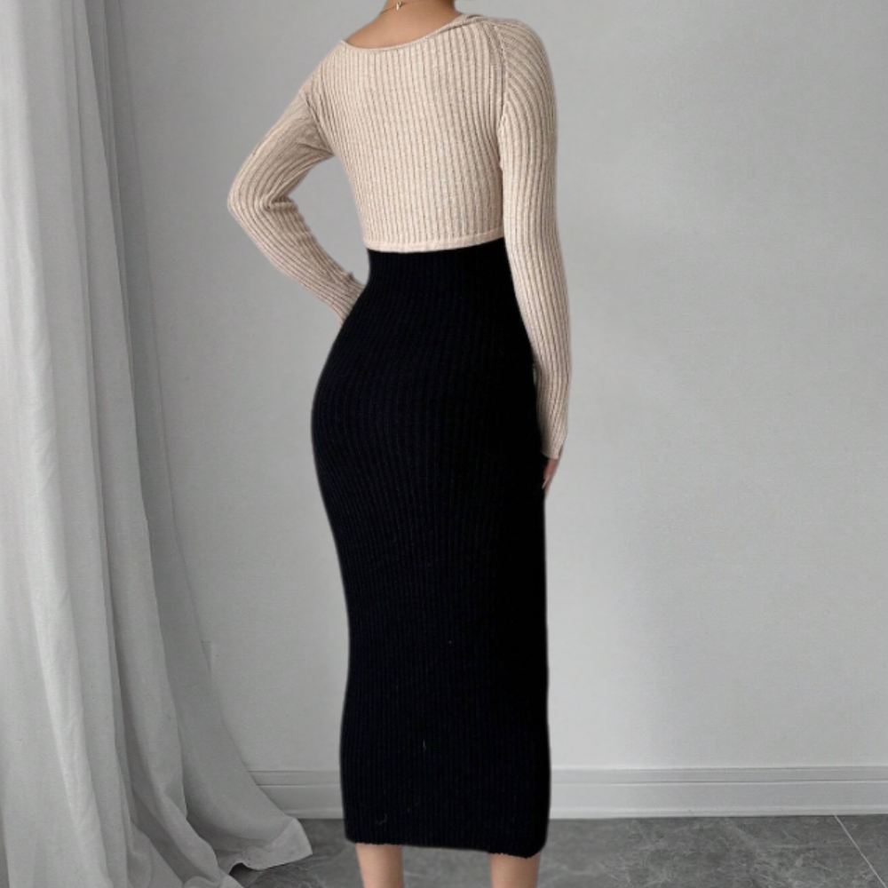Spadająca Czarna Maxi Sukienka z Długimi Rękawami - Leona-XS-Trend Polska