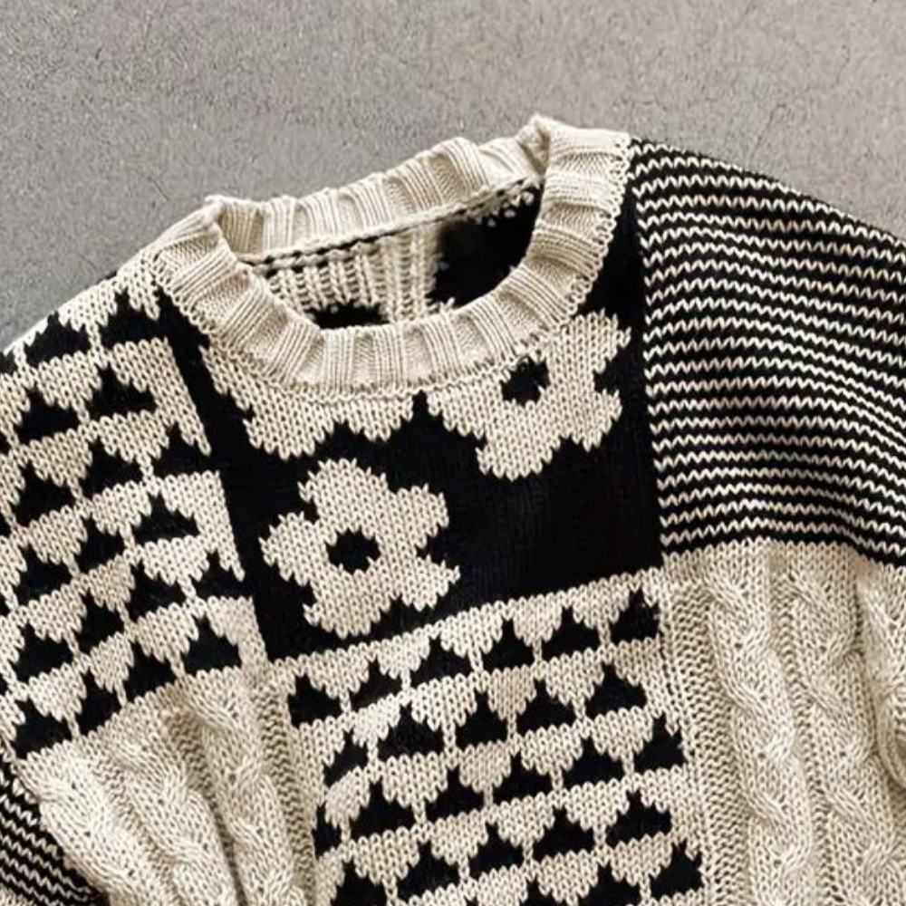 Spadający Dzianinowy Sweter Damski z Wzorem Kwiatowym - Lilou-XS-Trend Polska