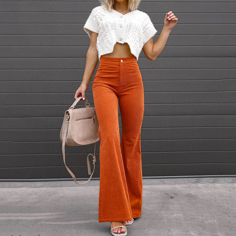 Spodnie w stylu flare Vogue - Isabella-Zachód słońca pomarańczowy-S-Trend Polska