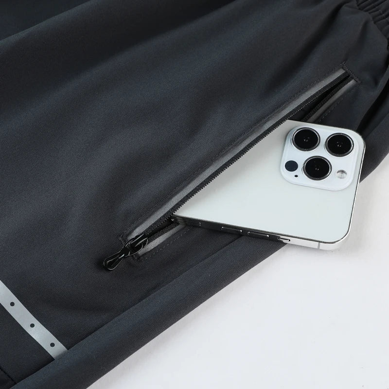 Sportowe i stylowe slim-fit szorty treningowe z kieszeniami na zamek błyskawiczny – Kian-Czarny-S-Trend Polska