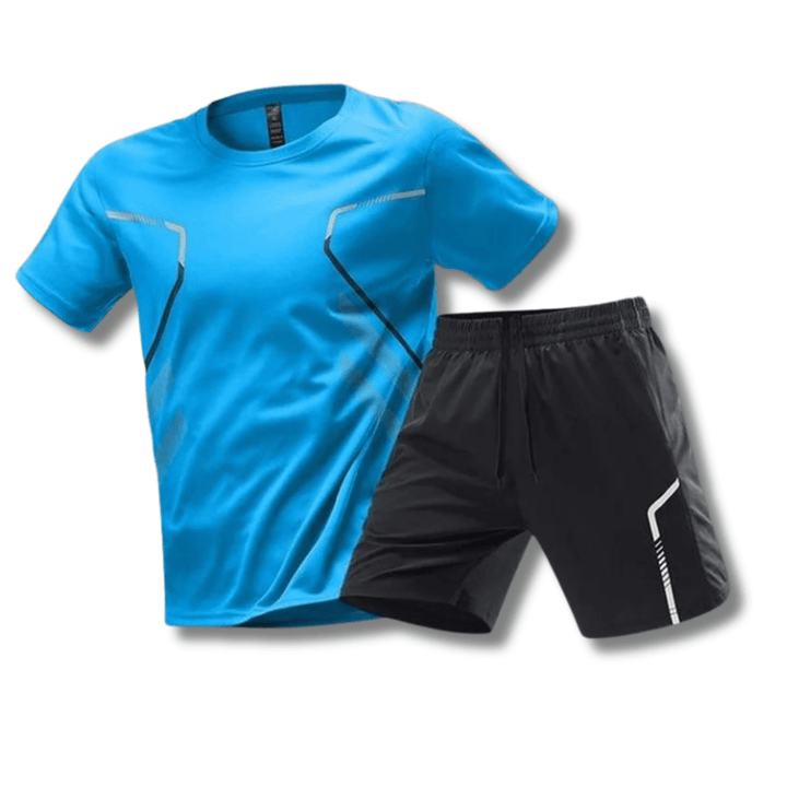Sportowy strój dla mężczyzn – T-shirt i szorty do treningu i rekreacji-Błękitny-M-Trend Polska