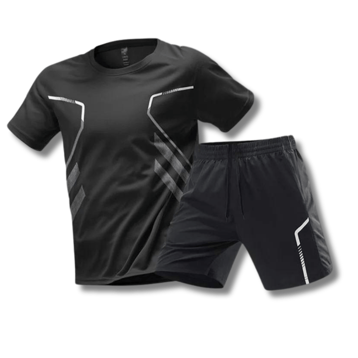 Sportowy strój dla mężczyzn – T-shirt i szorty do treningu i rekreacji-Czarny-M-Trend Polska