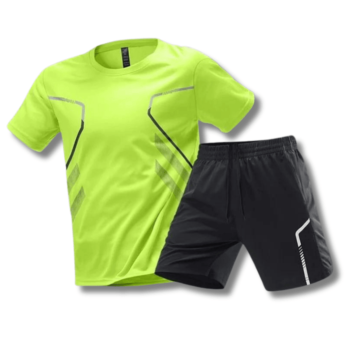 Sportowy strój dla mężczyzn – T-shirt i szorty do treningu i rekreacji-Neonowy żółty-M-Trend Polska