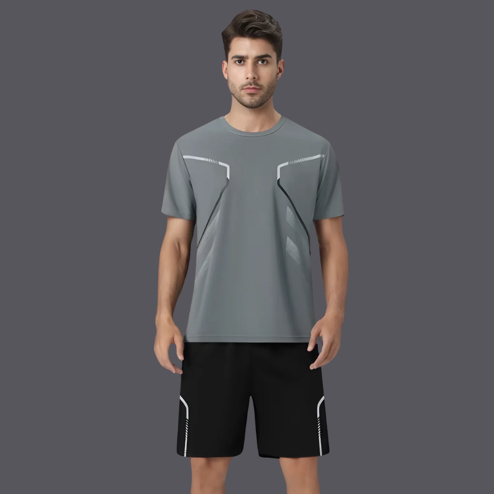 Sportowy strój dla mężczyzn – T-shirt i szorty do treningu i rekreacji-Czarny-M-Trend Polska