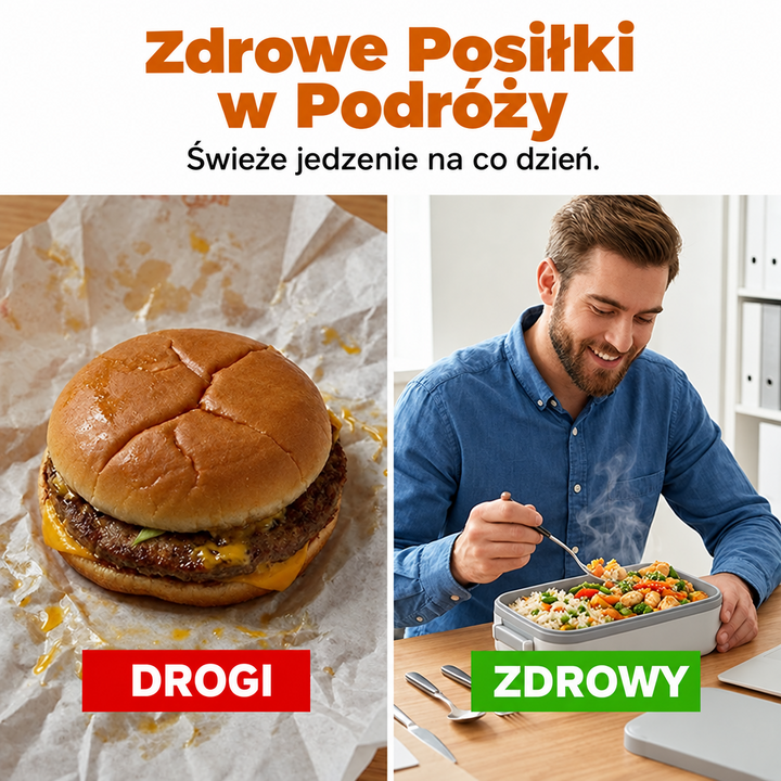 Elektryczny, bezprzewodowy lunchbox z funkcją samonagrzewania i wkładem ze stali nierdzewnej