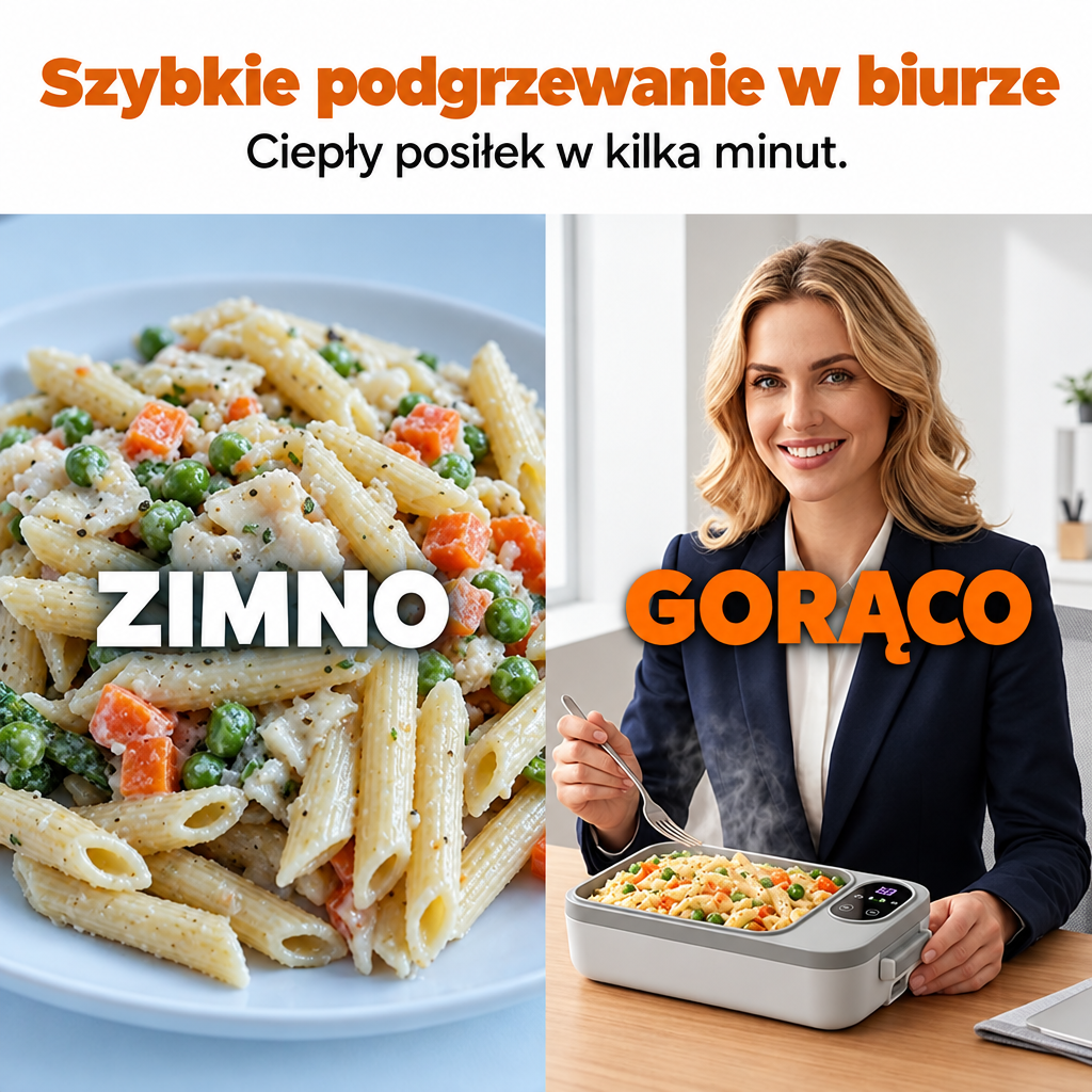 Elektryczny, bezprzewodowy lunchbox z funkcją samonagrzewania i wkładem ze stali nierdzewnej