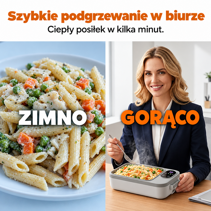 Elektryczny, bezprzewodowy lunchbox z funkcją samonagrzewania i wkładem ze stali nierdzewnej