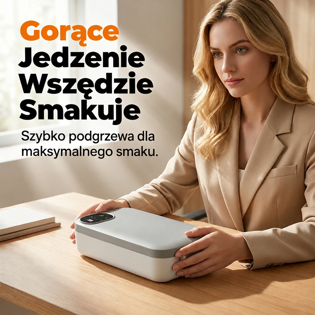 Elektryczny, bezprzewodowy lunchbox z funkcją samonagrzewania i wkładem ze stali nierdzewnej