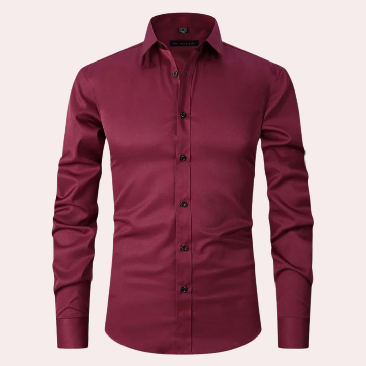 Stretchowa koszula męska - Luca-Bordeaux czerwień-S-Trend Polska