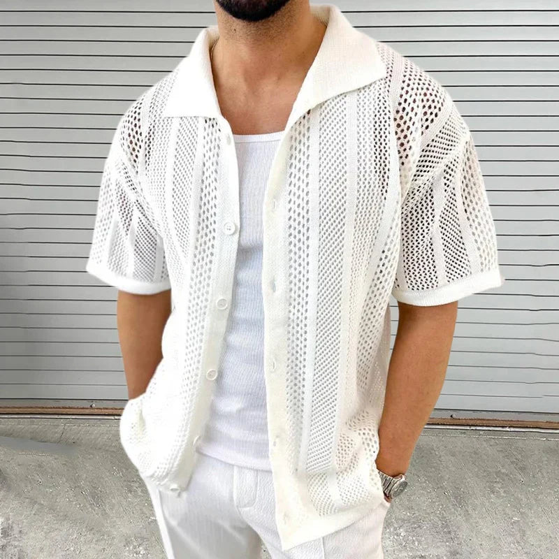 Strickshirt z klasycznym kołnierzykiem – Enzo-Biały-M-Trend Polska