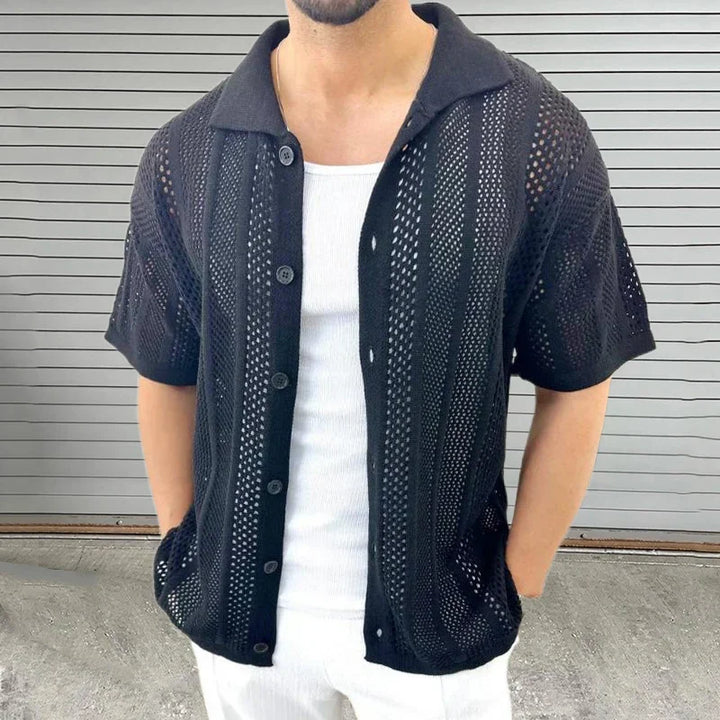 Strickshirt z klasycznym kołnierzykiem – Enzo-Czarny-M-Trend Polska