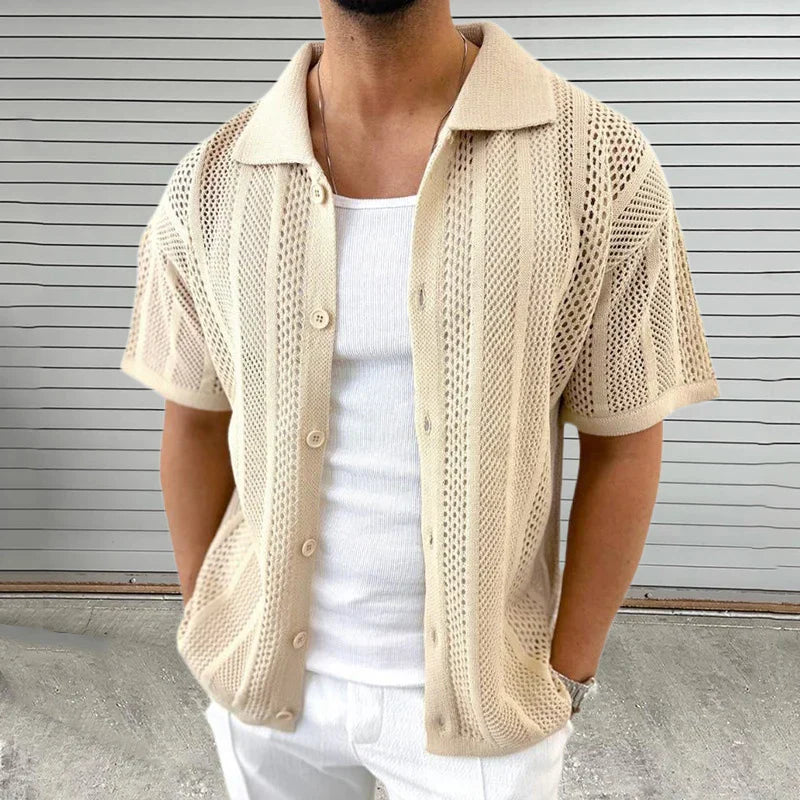 Strickshirt z klasycznym kołnierzykiem – Enzo-Khaki-M-Trend Polska