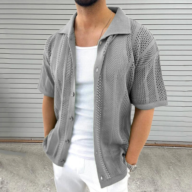 Strickshirt z klasycznym kołnierzykiem – Enzo-Szary-M-Trend Polska
