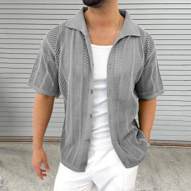 Strickshirt z klasycznym kołnierzykiem – Enzo-Khaki-M-Trend Polska