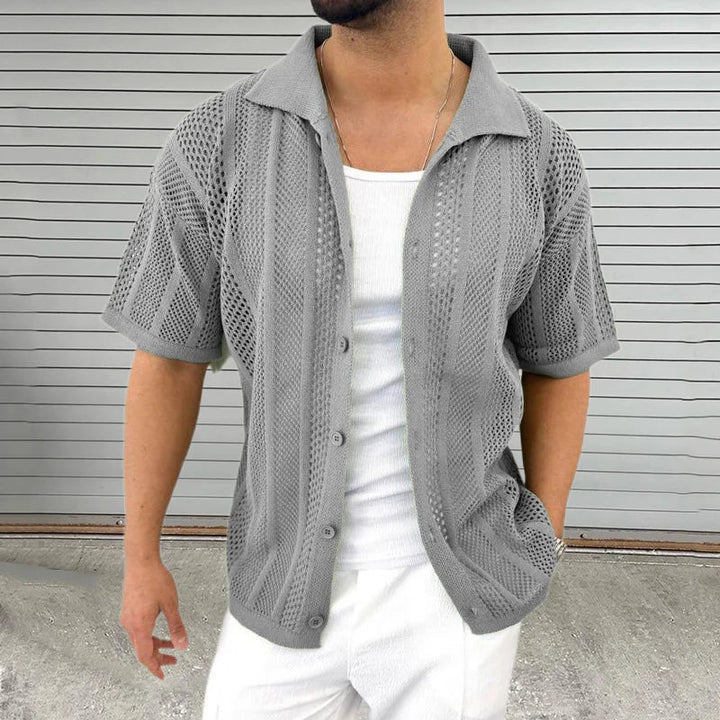 Strickshirt z klasycznym kołnierzykiem – Enzo-Khaki-M-Trend Polska