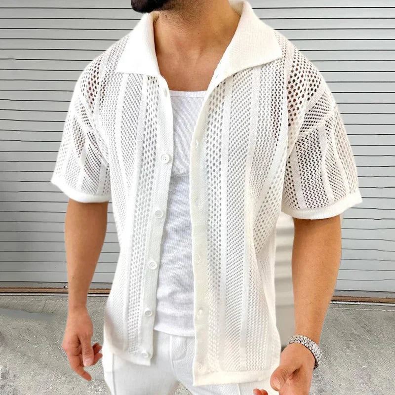 Strickshirt z klasycznym kołnierzykiem – Enzo-Khaki-M-Trend Polska
