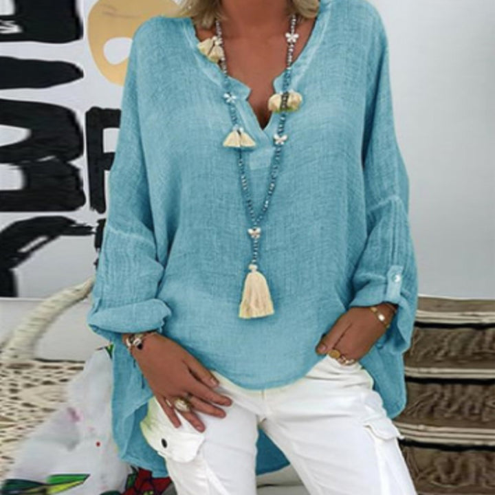 Stylowa bluzka damska z lnu – Elodie-Niebieski-S-Trend Polska