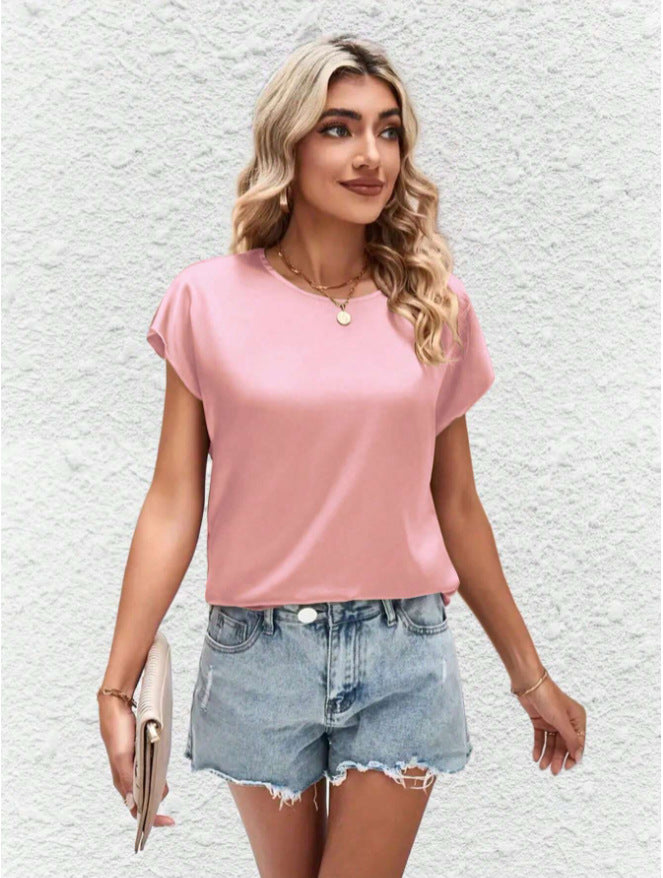 Stylowa bluzka damska z rękawami nietoperza z okrągłym dekoltem – Milena-Różowy-S-Trend Polska