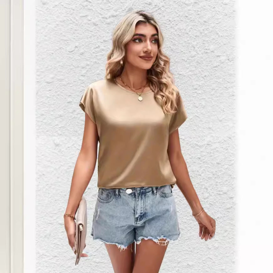 Stylowa bluzka damska z rękawami nietoperza z okrągłym dekoltem – Milena-Czarny-S-Trend Polska