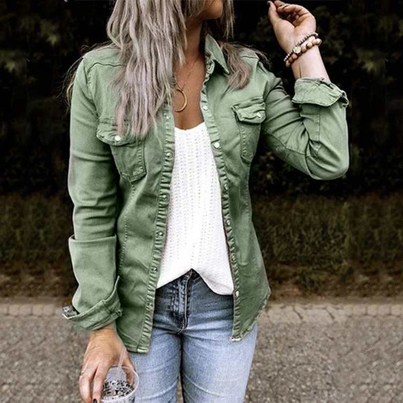 Stylowa damska kurtka dżinsowa - Elisa-Zielony-S-Trend Polska