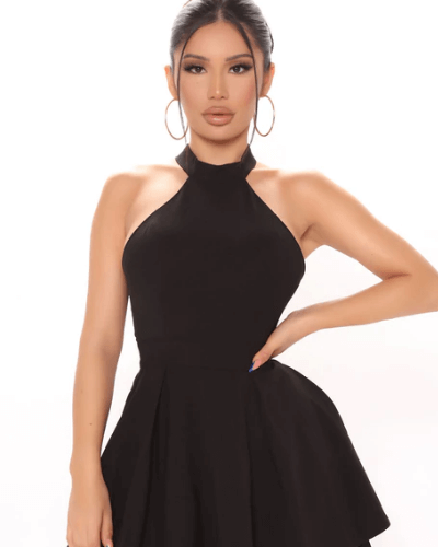 Stylowa damska letnia sukienka z dekoltem halter – Malia-Czarny-S-Trend Polska