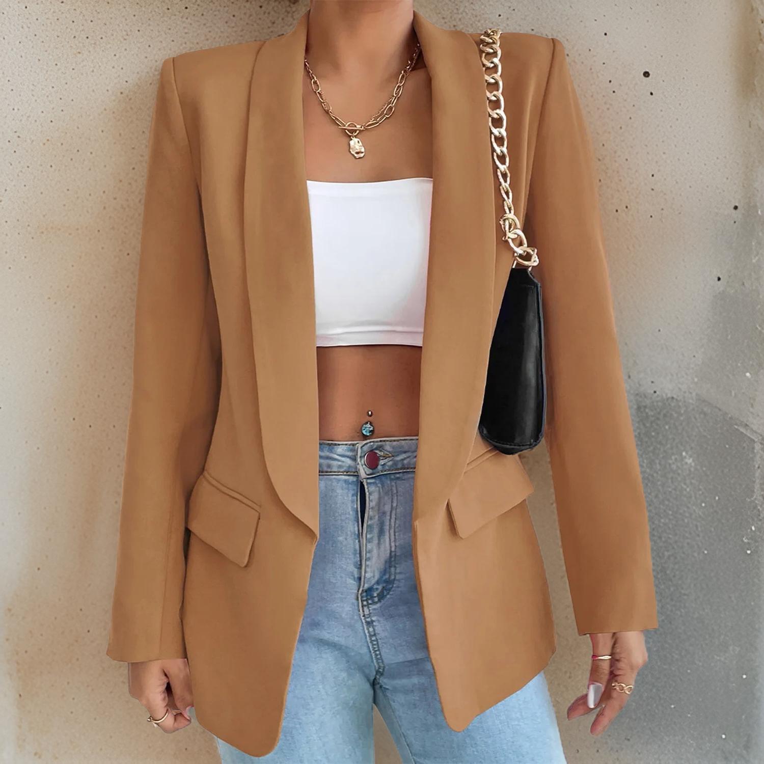 Stylowa damska marynarka z poliestru i bawełny - SophieBlaze-Ciemny brązowy-S-Trend Polska