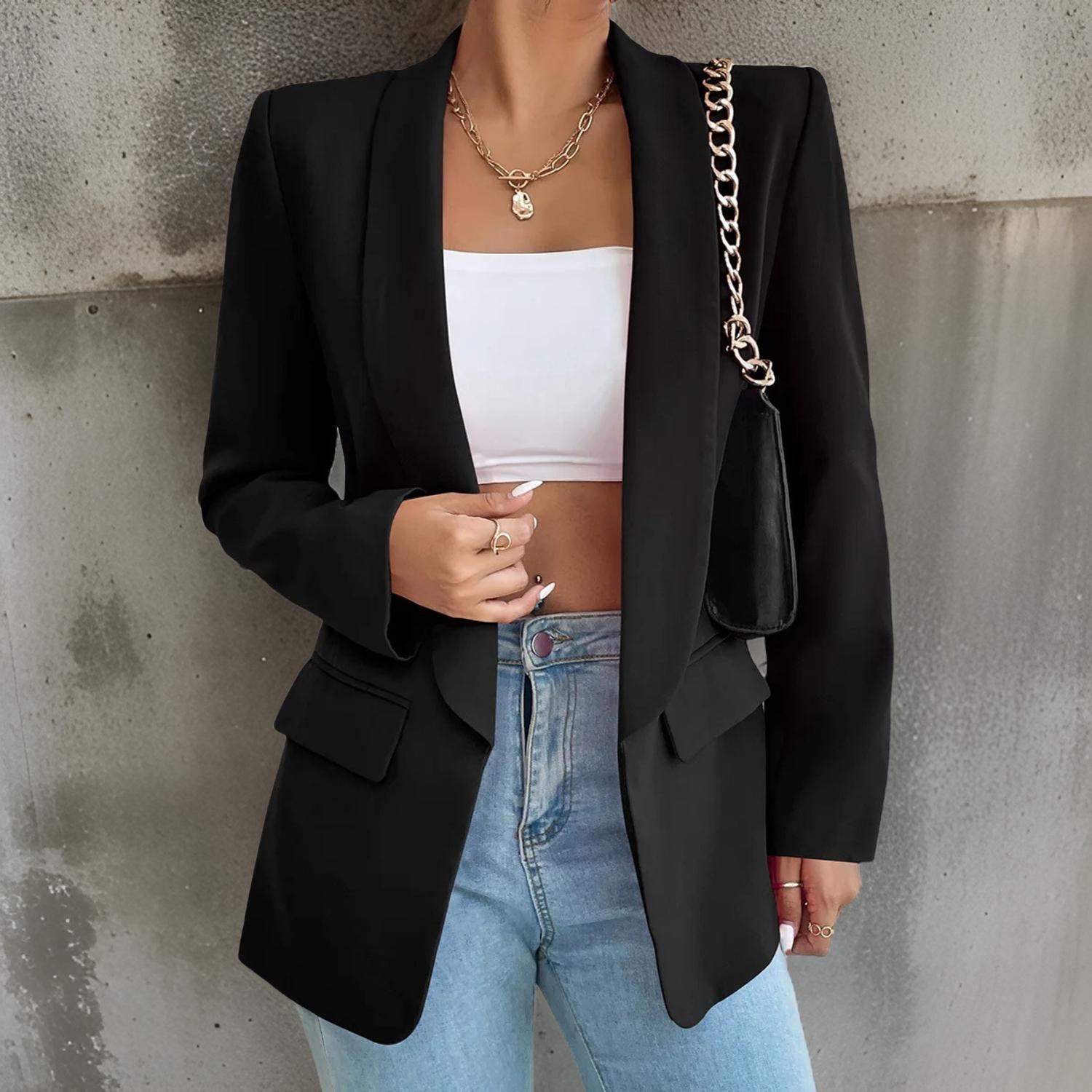 Stylowa damska marynarka z poliestru i bawełny - SophieBlaze-Czarny-S-Trend Polska