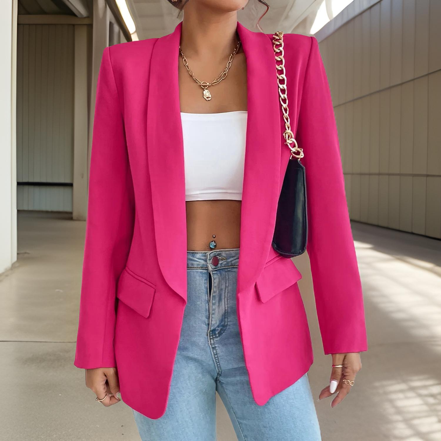 Stylowa damska marynarka z poliestru i bawełny - SophieBlaze-Różowy-S-Trend Polska