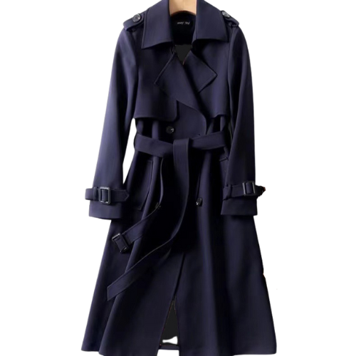Stylowa damska trenchcoat - Astra-Ciemnoniebieski-S-Trend Polska