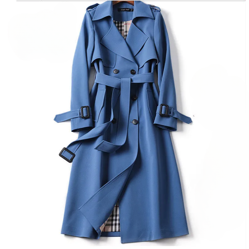 Stylowa damska trenchcoat - Astra-Jasnoniebieski-S-Trend Polska