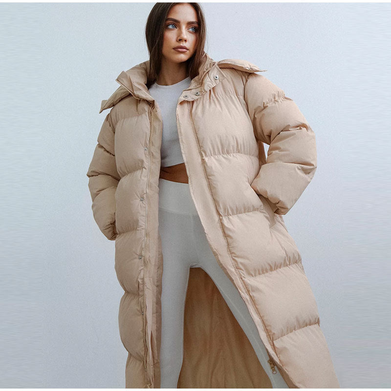 Stylowa Długa Kurtka Puchowa Damska - Elise-Khaki-XS-Trend Polska