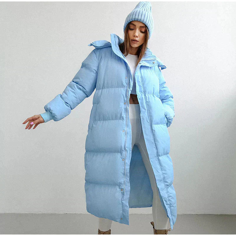 Stylowa Długa Kurtka Puchowa Damska - Elise-Zielony-XS-Trend Polska
