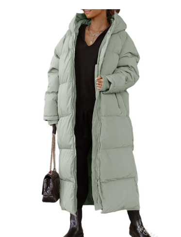 Stylowa Długa Kurtka Puchowa Damska - Elise-Zielony-XS-Trend Polska