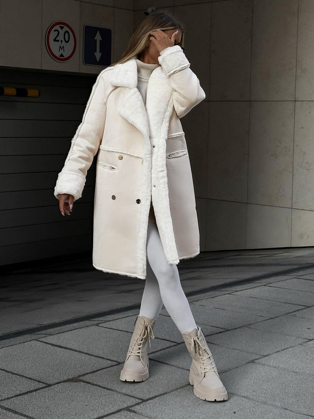 Stylowa Długa Polar Fleece Kurtka Damska - Ava-Beżowy-S-Trend Polska