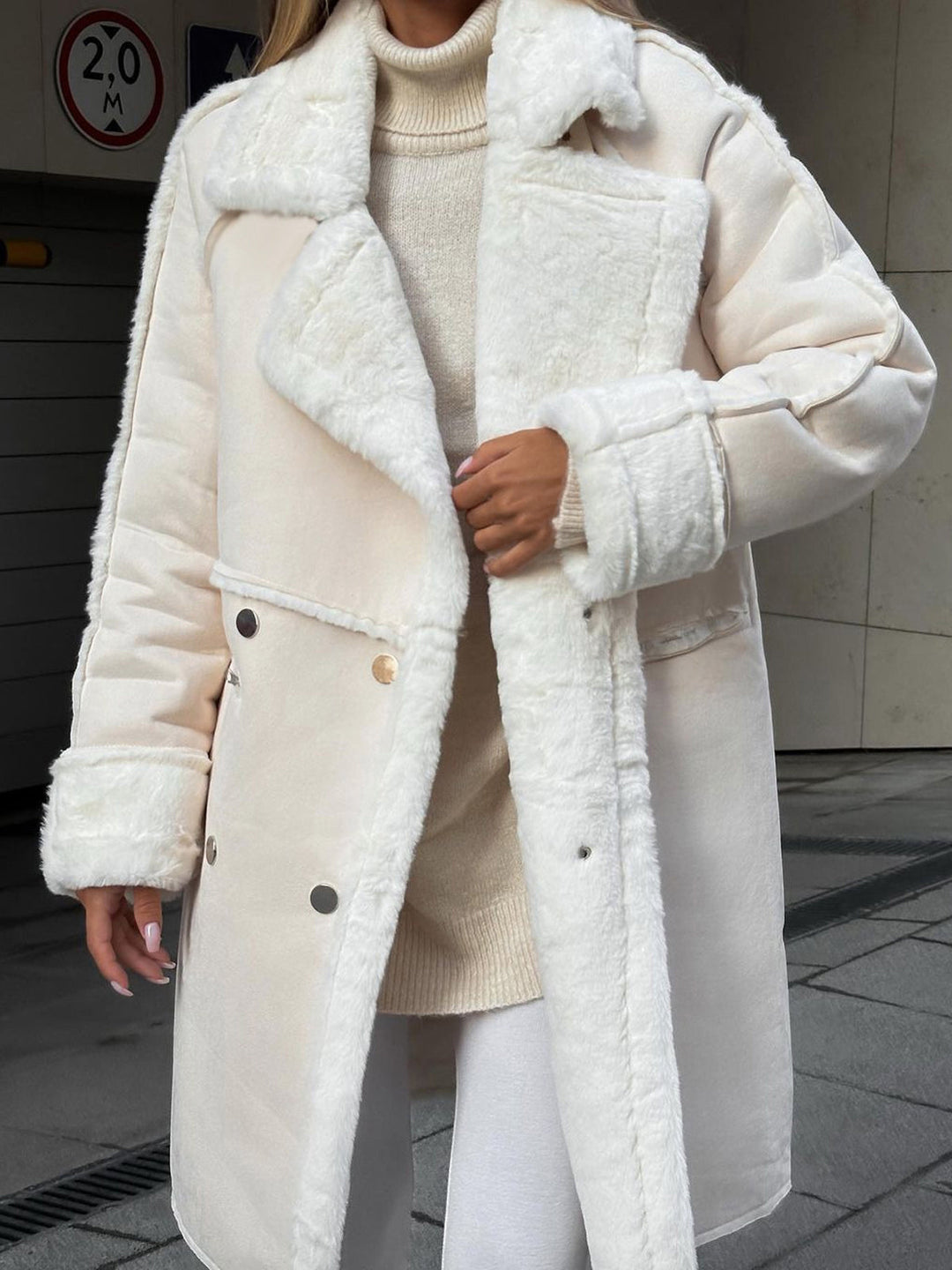 Stylowa Długa Polar Fleece Kurtka Damska - Ava-Beżowy-S-Trend Polska
