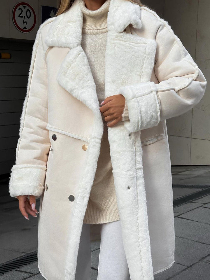 Stylowa Długa Polar Fleece Kurtka Damska - Ava-Beżowy-S-Trend Polska
