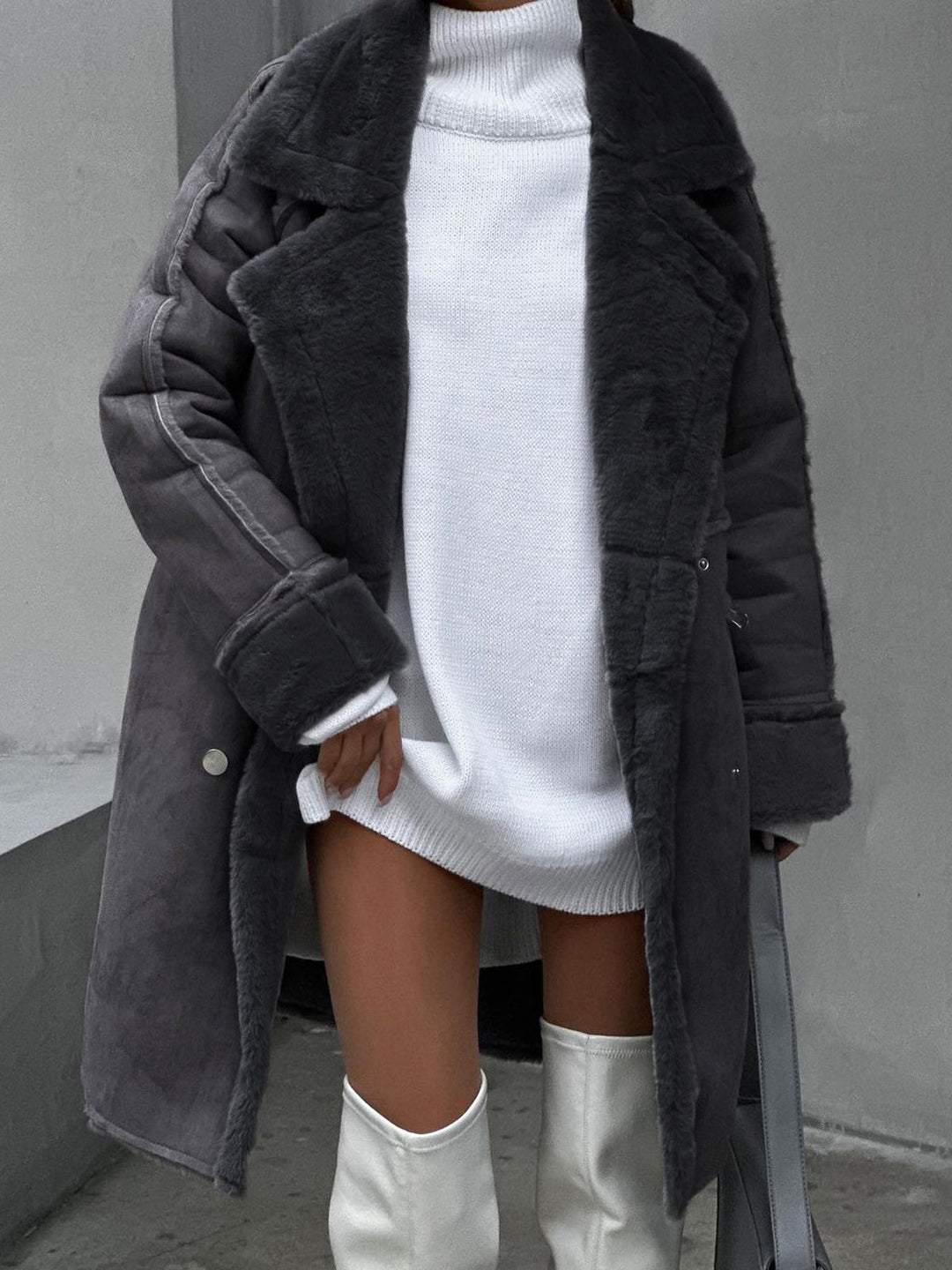 Stylowa Długa Polar Fleece Kurtka Damska - Ava-Beżowy-S-Trend Polska