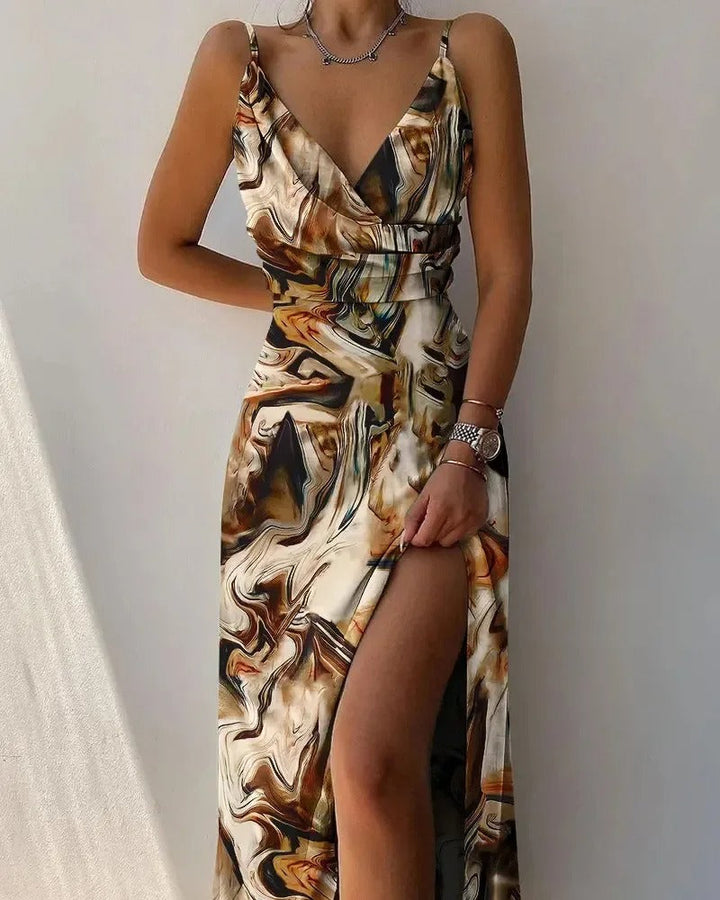 Stylowa Długa Sukienka - Sophia-Brązowy-S-Trend Polska
