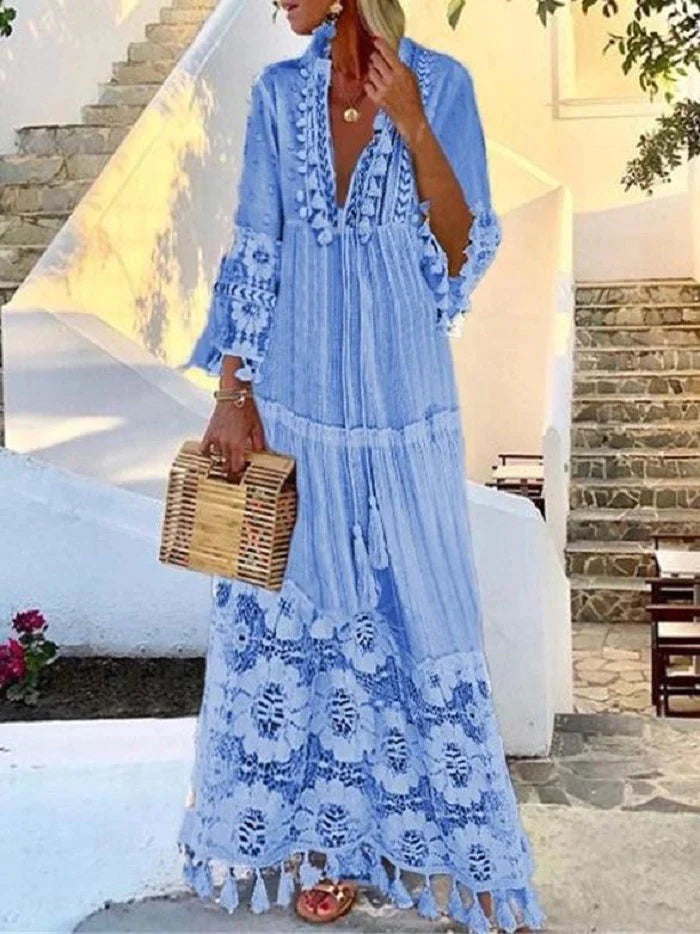 Stylowa dopasowana koronkowa sukienka damska – Elina-Niebieski-S-Trend Polska