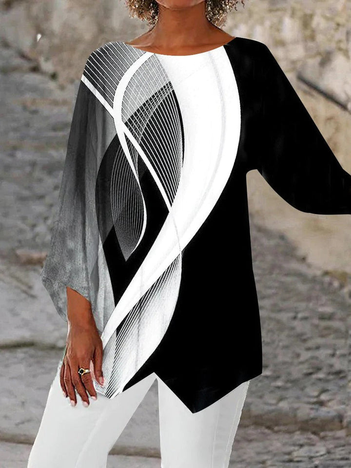 Stylowa geometryczna tunika z długimi rękawami - Aurora-Czarny i Biały-S-Trend Polska