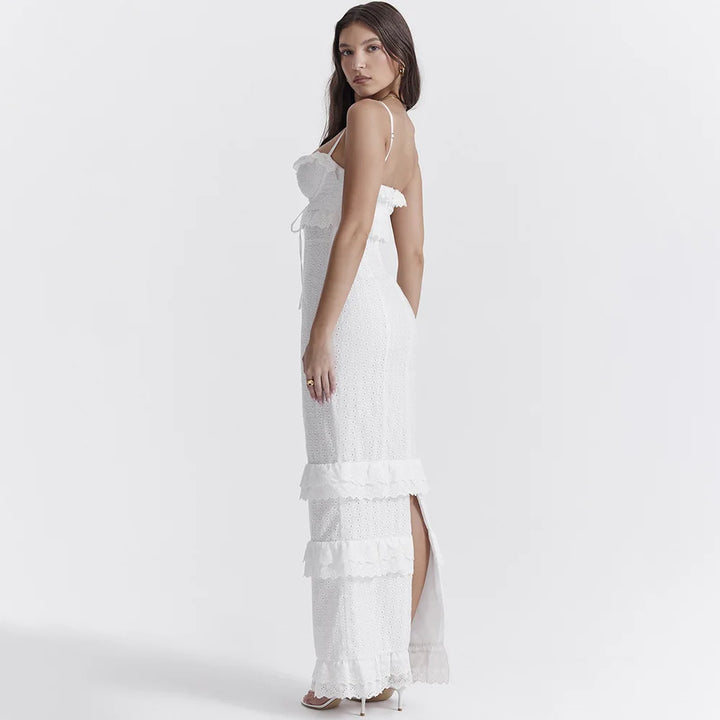 Stylowa haftowana koszulka maxi w kolorze białym – Alina-XS-Trend Polska