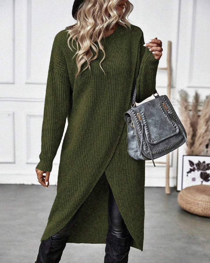 Stylowa jednolita sukienka swetrowa - Lina-Szary-S-Trend Polska